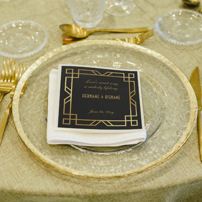 Personalised Classic Black Gold Frame Quote Napkin (Creator Uploaded)