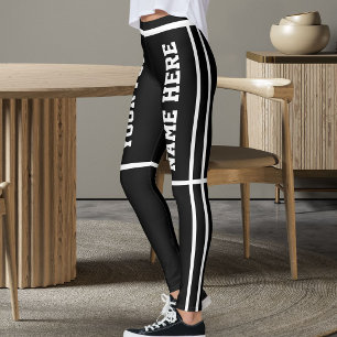 Personalised Classic Black White Stripes Pet Names Leggings