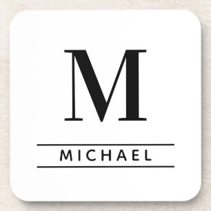 Personalised Classic Blk Monogram Initial Starfish Coaster