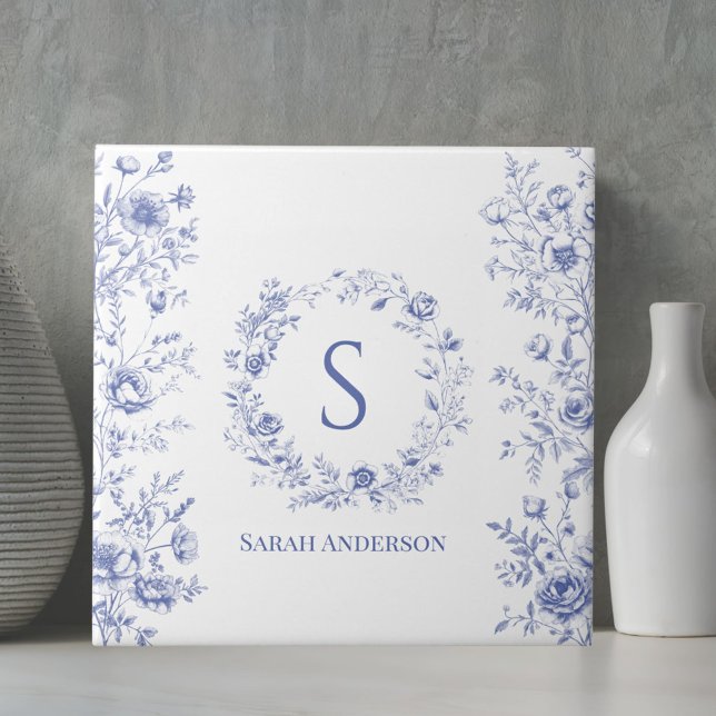Personalised Classic Blue Flowers Floral Pattern Tile (In situ)