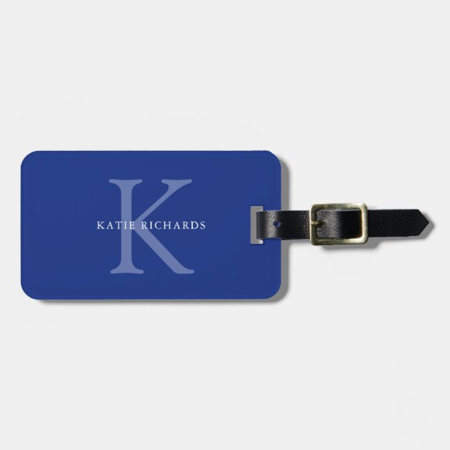 Personalised Classic Blue Monogram Luggage Tag (Front Horizontal)