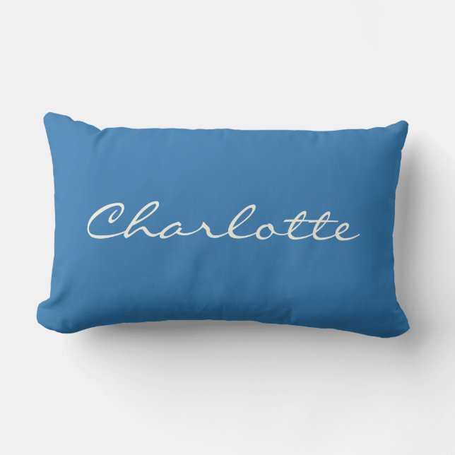 Personalised Classic Blue Script Name Minimalist Lumbar Cushion (Front)