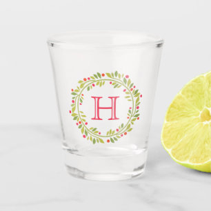 Personalised Classic Botanical Leaves Wreath Shot Glass