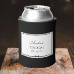 Personalised Classic Bowtie Groom Bachelor Party Can Cooler<br><div class="desc">Keep the groom’s drink cool and sophisticated with this custom can cooler. Designed in a sleek black-and-white style, it’s personalised with his name, title, and wedding date for a truly one-of-a-kind gift. Its timeless aesthetic suits any wedding theme, from modern to classic, adding a refined touch to every celebration. Perfect...</div>