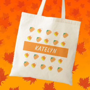 Personalised Classic Candy Corn Pumpkin Tote Bag