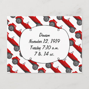 Personalised Classic Car Baby Boy Stats Postcard