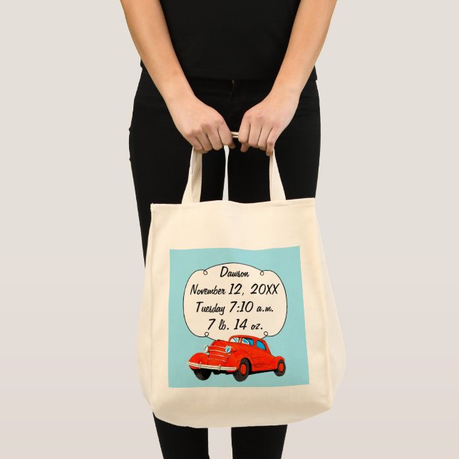 Personalised Classic Car Baby Boy Stats Tote Bag (Front (Product))