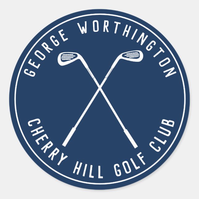 Personalised classic custom golf club navy round sticker (Front)