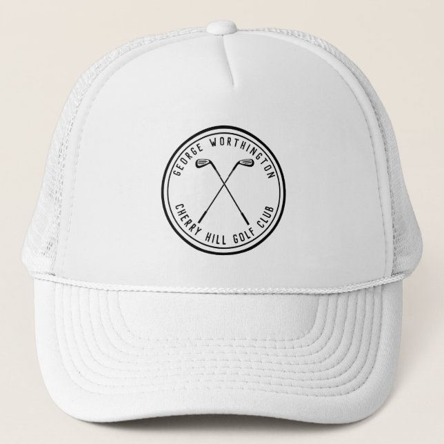 Personalised classic custom golf club white black trucker hat (Front)