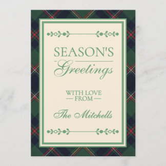 Personalised Classic Dark Blue Red Green Plaid Holiday Card