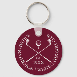 Personalised Classic Golf Club Name Burgundy Red Key Ring