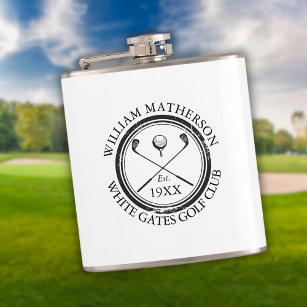 Personalised Classic Golf Club Name Hip Flask