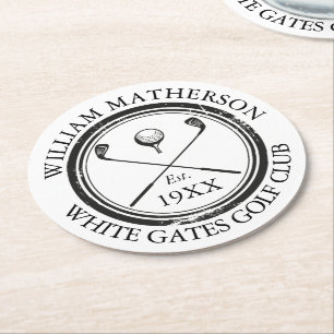Personalised Classic Golf Club Name Round Paper Coaster