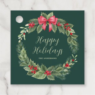 Personalised Classic Green Christmas Wreath Favour Tags
