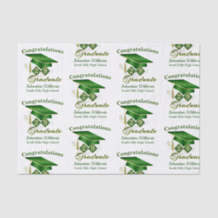 Personalised Classic Green Gold Graduation Tissue Paper