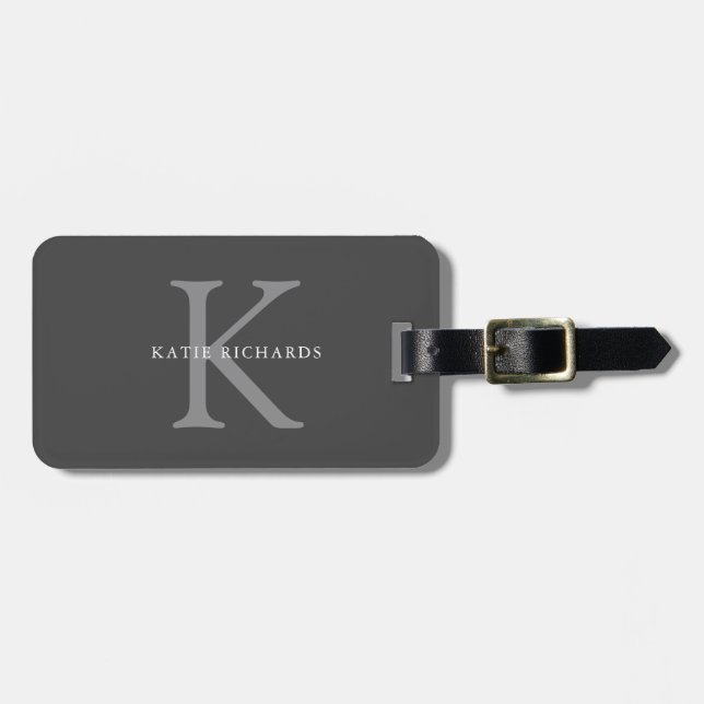 Personalised Classic Grey Monogram Luggage Tag (Front Horizontal)