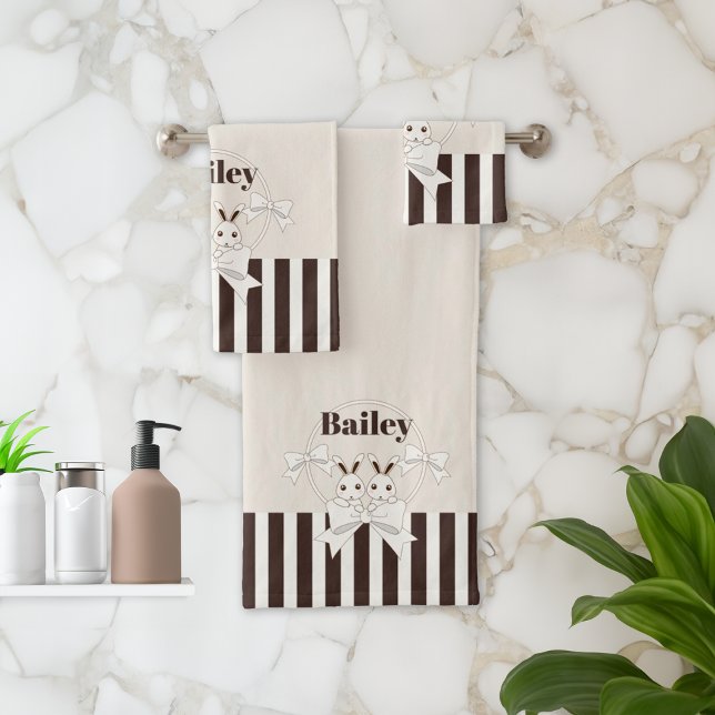 Personalised Classic Modern Cute Twin Bunny Kids Bath Towel Set (Creator Uploaded)
