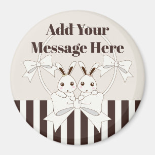 Personalised Classic Modern Cute Twin Bunny Kids Magnet