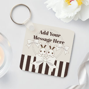 Personalised Classic Modern Stripe Cute Twin Bunny Key Ring