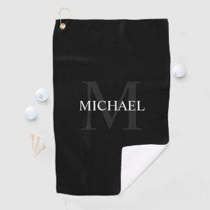Personalised Classic Monogram and Name Black Golf Towel