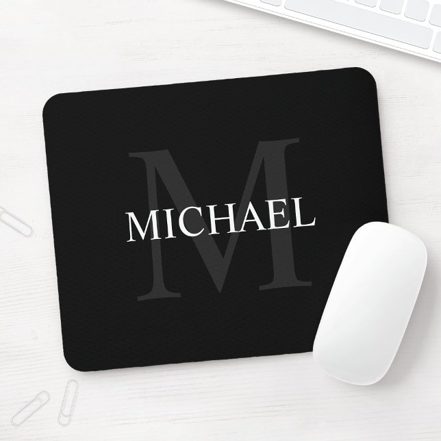 Personalised Classic Monogram and Name Black Mouse Pad (Creator Uploaded)