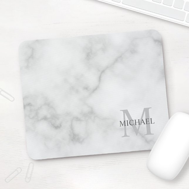 Personalised Classic Monogram and Name Marble Look Mouse Pad (Creator Uploaded)