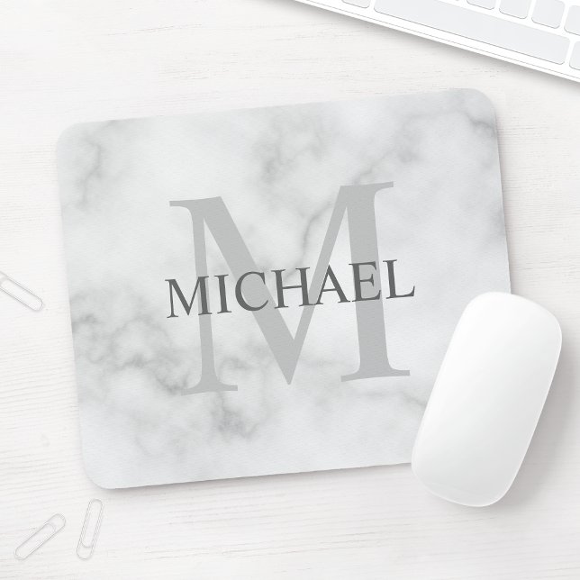 Personalised Classic Monogram and Name Marble Look Mouse Pad (Creator Uploaded)