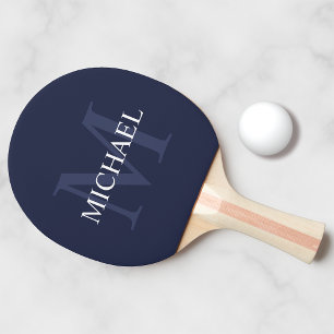Personalised Classic Monogram and Name Navy Blue Ping Pong Paddle