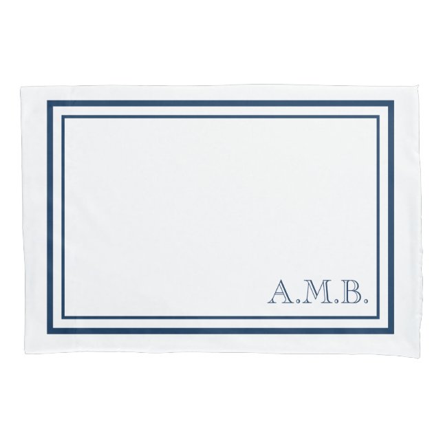 Personalised Classic Navy Blue Monogram Standard Pillowcase (Front)