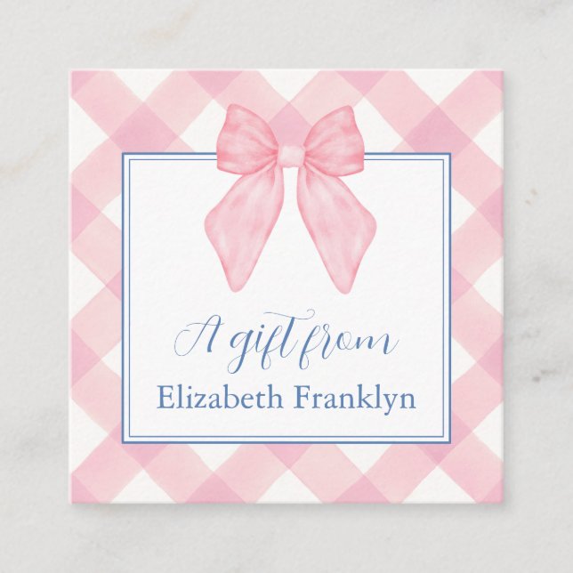 Personalised Classic Pink Gingham Girls Gift Enclosure Card (Front)