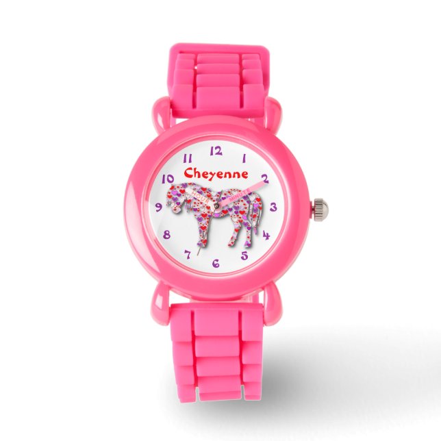 Personalised Classic Pink Heart Horse Pony Watch (Front)