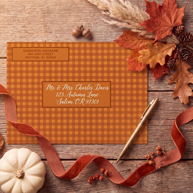 Personalised Classic Pumpkin Fall Gingham Plaid Envelope (Creator Uploaded)