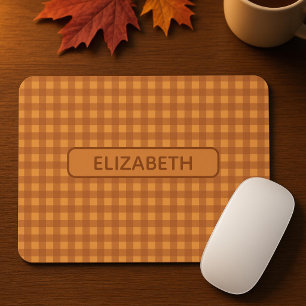 Personalised Classic Pumpkin Fall Gingham Plaid Mouse Pad