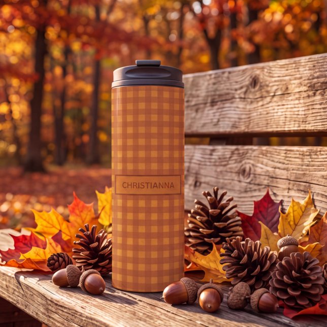 Personalised Classic Pumpkin Fall Gingham Plaid Thermal Tumbler (Creator Uploaded)