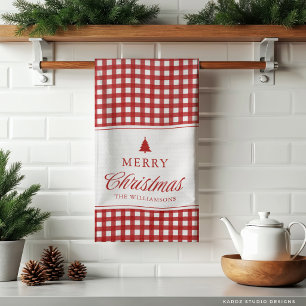 Personalised Classic Red Gingham Christmas  Tea Towel