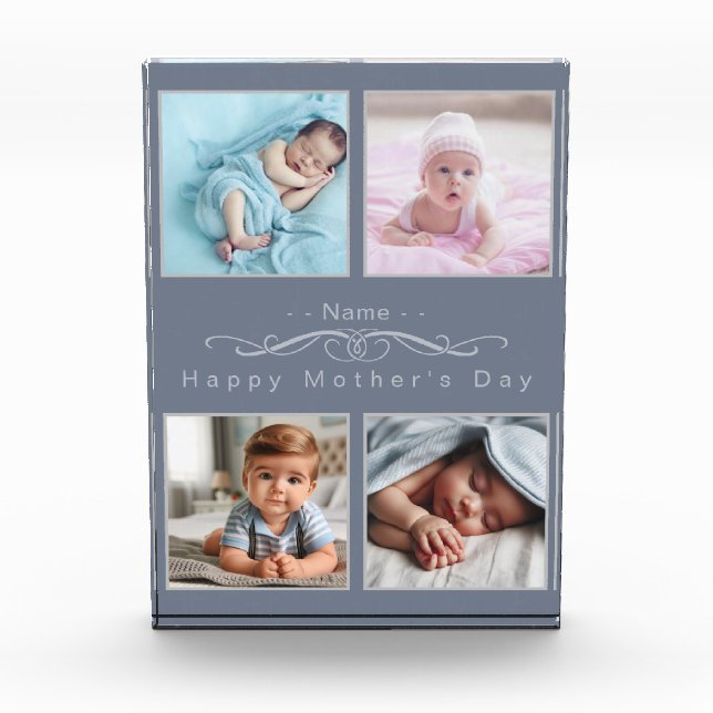 Personalised Classic Silver and Grey Photo Collage Block (Front)