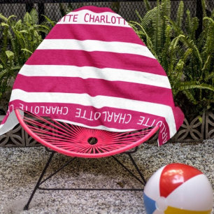 Personalised Classic Striped Beach Towel Pink