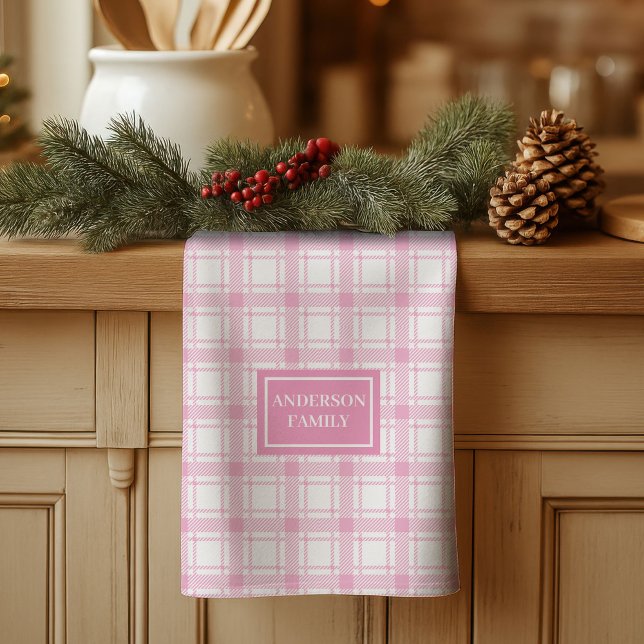 Personalised Classic Towel Light Pink Plaid Charm (Personalized Classic Towel Light Pink Plaid Charm)