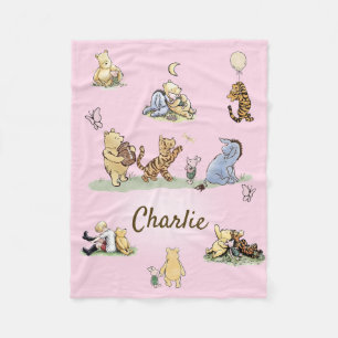 Personalised Classic Winnie the Pooh PinkBaby Gift Fleece Blanket