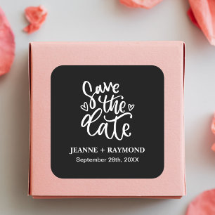 Personalised Clean Black Wedding Save the date Square Sticker