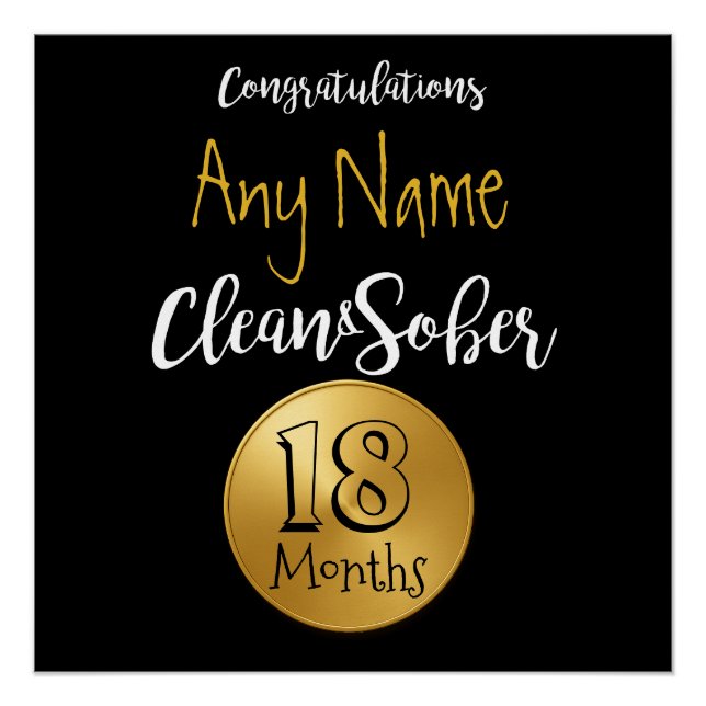 Personalised clean sober birthday anniversary gift poster (Front)