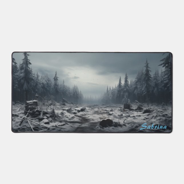 Personalised Clearing in a Snowy Forest Desk Mat (Front)