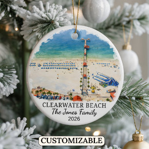 Personalised Clearwater Beach Ornament, Florida Ceramic Tree Decoration