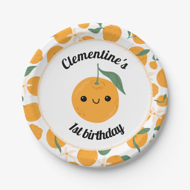 Personalised Clementine Tangerine Cutie Orange  Paper Plate (Front)