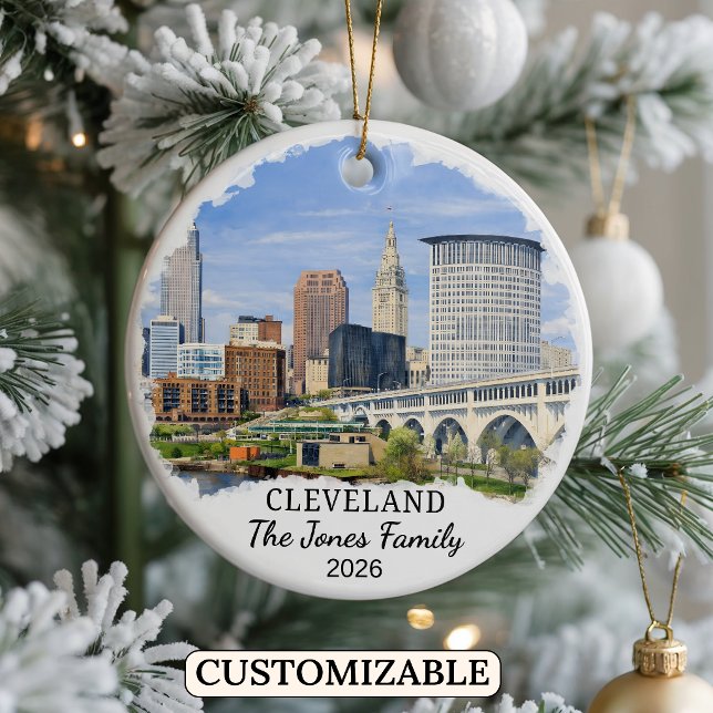 Personalised Cleveland Ornament, Custom Ohio Ceramic Tree Decoration (Creator Uploaded)