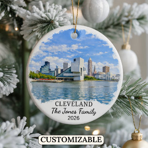 Personalised Cleveland Ornament, Custom Ohio Ceramic Tree Decoration