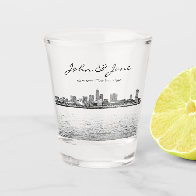 Personalised Cleveland Skyline Shot Glass (Front)