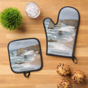 Personalised Cliffs Ocean Waves Oven Mitt & Pot Holder Set
