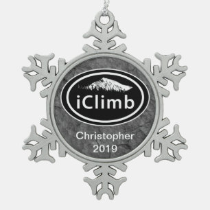 Personalised Climbing iClimb Mountain Christmas Snowflake Pewter Christmas Ornament