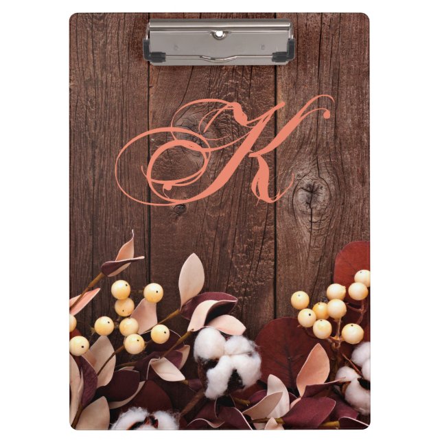 Personalised Clip Board Cotton Branch on Dark Wood (Front)